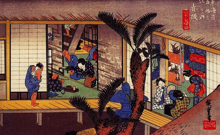 Hiroshige : Tkaid. Auberge d'Akasaka.