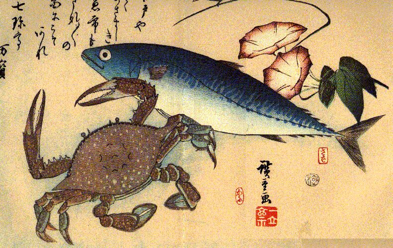 Hiroshige : maquereau espagnol et crabe