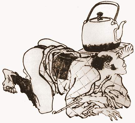 Bouilloire à thé et  portefaix, par Hokusai , manga